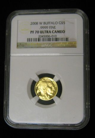 2008 - W American Gold Buffalo Coin Proof (1/10 Oz) $5 - Ngc Pf 70 Ultra Cameo photo