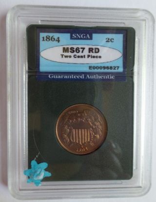 1864 2 Cent Piece Graded Ms/rd By 