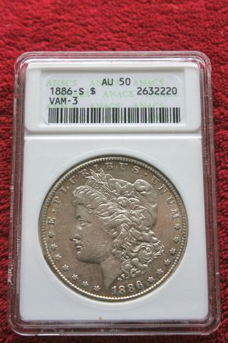 1886 S Morgan Silver Dollar,  Au50,  Vam - 3 photo
