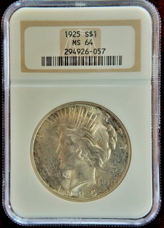 1925 Silver Peace Dollar S$1 Graded Ngc Ms 64 photo