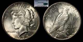 1926 - S Peace Silver Dollar Ms65+ Pcgs Cac $1 photo