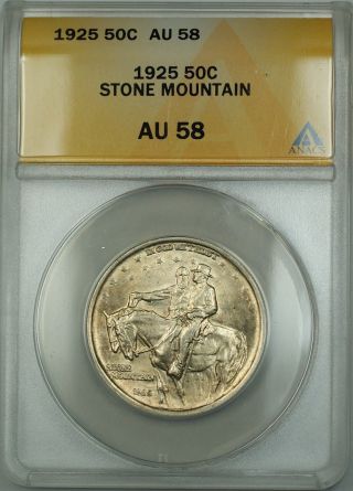1925 Stone Mountain Commemorative Silver Half 50c Coin Anacs Au - 58 Lightly Toned photo