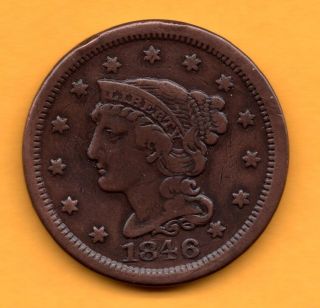 1846 1c Braided Hair (sm Date) Large Cent Pq @estate Find@ Lc411 photo