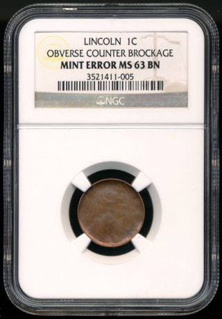 No Date Lincoln Cent Error Obverse Counter Brockage Ngc Ms63bn photo