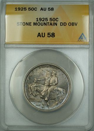 1925 Stone Mountain Dd Obverse Commemorative Silver Half 50c Coin Anacs Au - 58 photo