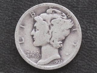 1935 - D Mercury Dime 90% Silver U.  S.  Coin D6801 photo