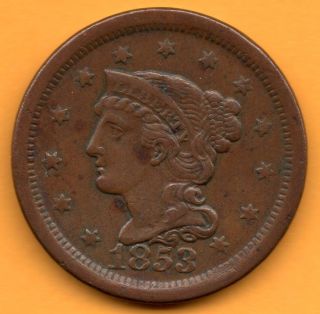 1853 1c Braided Hair Large Cent ' Extremely ' @estate Find@ Lc407 photo