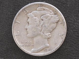 1943 - D Mercury Dime 90% Silver U.  S.  Coin D6816 photo