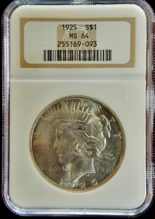 1925 Silver Peace Dollar S$1 Graded Ngc Ms 64 photo