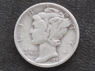 1941 - P Mercury Dime 90% Silver U.  S.  Coin D6780 photo