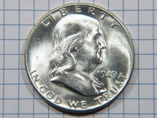 Key 1949 P Silver Franklin Half Dollar Grades Choice+ Bu Stk Rj37 photo