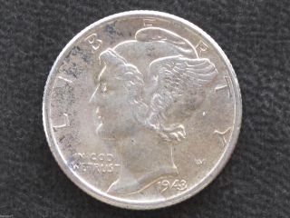 1943 - P Mercury Dime 90% Silver U.  S.  Coin D6802 photo