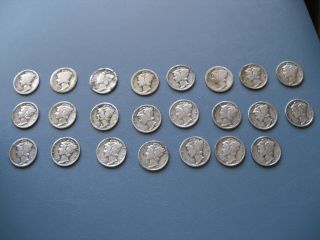 23 Mercury Head Dimes Assorted Dates,  1916 - 1944 photo