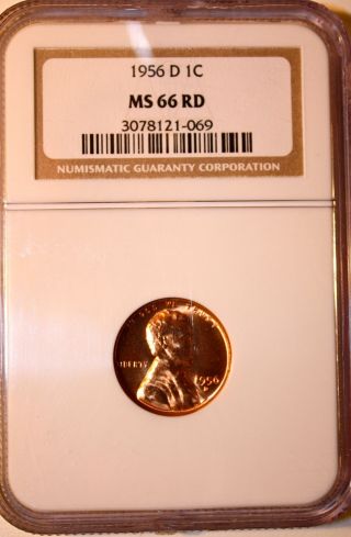 1956 D Lincoln Cent Ngc Ms 66 Rd Unc Red Gem - Registry Quality photo