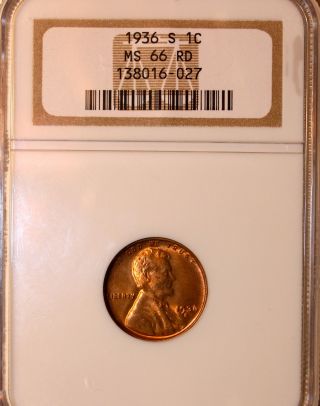 1936 S Lincoln Cent Ngc Ms 66 Rd Rare Choice Unc Red Gem - Registry Quality photo