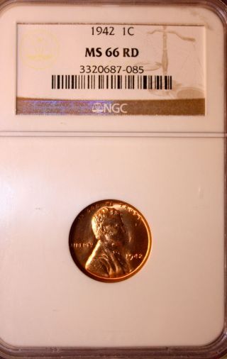 1942 Lincoln Cent Ngc Ms 66 Rd Unc Red Gem - Registry Quality photo