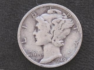 1940 - S Mercury Dime 90% Silver U.  S.  Coin D6813 photo
