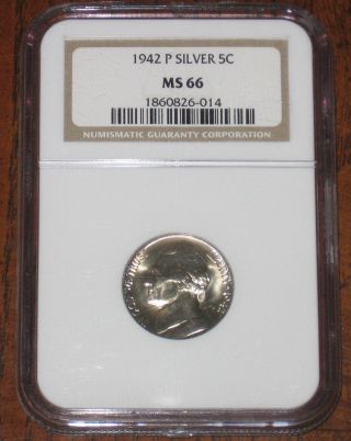 1942 P Jefferson Silver War Nickel Graded Ngc Ms66 Coin First Year Ww2 Era photo