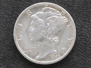 1945 - S Mercury Dime 90% Silver U.  S.  Coin D6805 photo