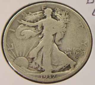 1917 - D Obv Walking Liberty Half Dollar Silver Rare Vg - F photo