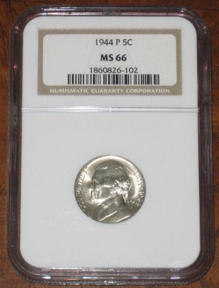 1944 P Jefferson Silver War Nickel Graded Ngc Ms66 Ww2 Era Certified 5c photo