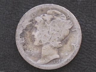 1917 - S Mercury Dime 90% Silver U.  S.  Coin D6814 photo