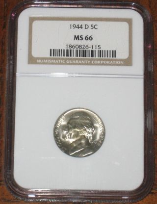 1944 D Jefferson Silver War Nickel Graded Ngc Ms66 Ww2 Era Certified 5c photo