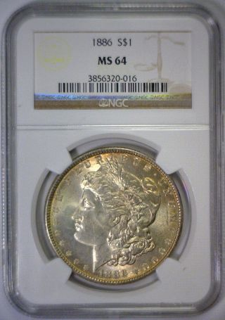 1886 Morgan Silver Dollar $1 Bu Brilliant Uncirculated Unc Ngc Ms64 Ms 64 photo