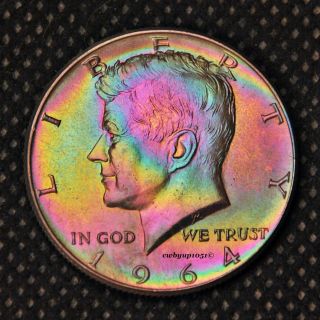 1964 P Kennedy Half Dollar Rainbow Toned photo
