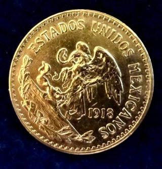1918 - Veinte,  Twenty - (20) Pesos, .  48 Oz.  Pure Gold - Highgrade photo