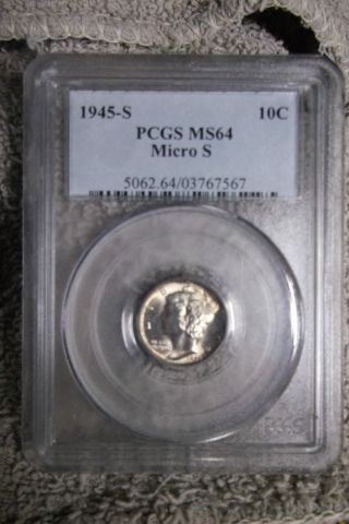1945 - S Micro S Mercury Dime Pcgs Ms64 photo