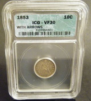 1853 Seated Liberty Dime With Arrows photo