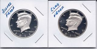 2011 S Silver & Clad Kennedy Half Dollar Proof Cameo Pair - L@@k photo