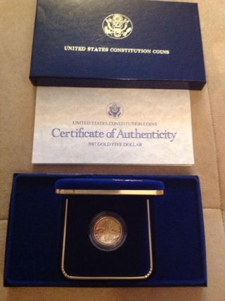 1987 $5 Constitution Proof Gold Coin photo