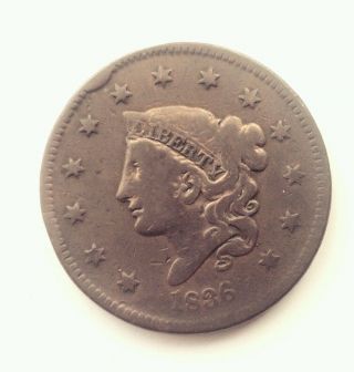 1836 1c Large Coronet Cent Vg - Fine photo