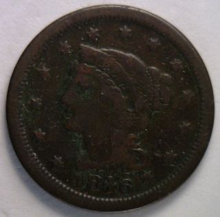 1846 Braided Hair Liberty Head Large Cent Us Copper Type Coin Vg photo