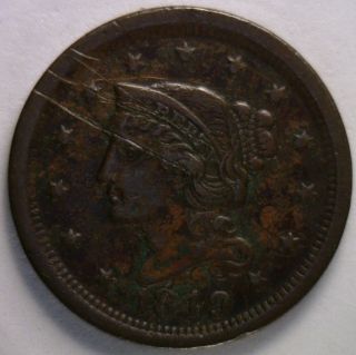 1849 Braided Hair Liberty Head Large Cent Us Copper Type Coin Vf2 photo