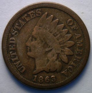 1863 Indian Head Copper Penny Us Coin G 10 photo