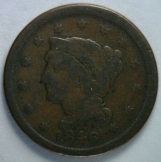 1846 Braided Hair Liberty Head Large Cent Us Copper Type Coin G photo