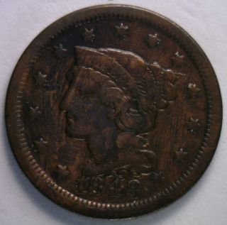 1848 Braided Hair Liberty Head Large Cent Us Copper Type Coin F2 photo