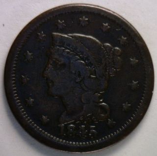 1845 Braided Hair Liberty Head Large Cent Us Copper Type Coin Vg1 photo