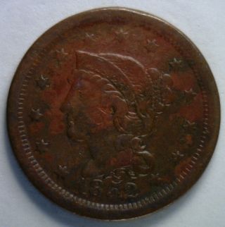 1852 Braided Hair Liberty Head Large Cent Us Copper Type Coin F1 photo