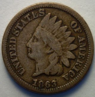 1863 Indian Head Copper Penny Us Coin G 9 photo