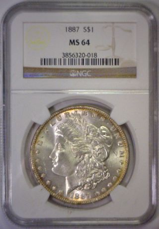 1887 Morgan Silver Dollar $1 Bu Brilliant Uncirculated Unc Ngc Ms64 Ms 64 photo