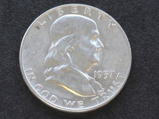 1957 - D Franklin Half Dollar Silver U.  S.  Coin A5907 photo