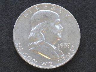 1957 - D Franklin Half Dollar Silver U.  S.  Coin A5928 photo