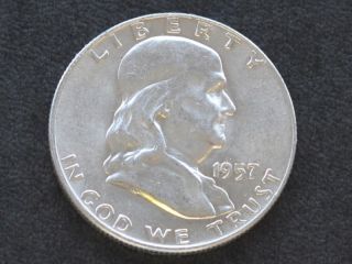 1957 - D Franklin Half Dollar Silver U.  S.  Coin A5934 photo
