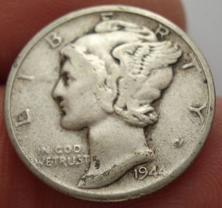 1944 - S 10c Mercury Dime Very Fine 90% Silver photo
