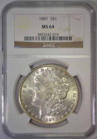 1887 Morgan Silver Dollar $1 Bu Brilliant Uncirculated Unc Ngc Ms64 Ms 64 photo