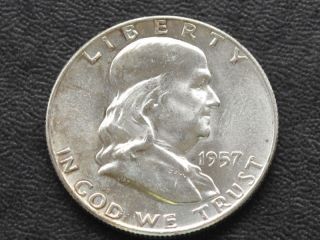 1957 - D Franklin Half Dollar Silver U.  S.  Coin A7151 photo